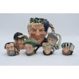 A collection of Royal Doulton character jugs to include large Bacchus, small Don Quixote, Gone