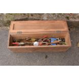 A 20th century wooden tool chest to include the contents. NO POSTAGE.