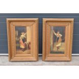 A pair of 19th century oil paintings on canvas depicting pretty ladies in room settings.