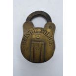 An interesting late 19th/early 20th century oversized brass Four Lever Padlock with 'Bristol Police'