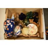 A mixed collection of 19th and 20th items to include Oriental pottery, blue glass jugs, a WH Goss