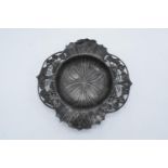 An Art Nouveau WMF pewter dish raised on 4 ball feet stamped 'WMF'. 26cm long .In good condition