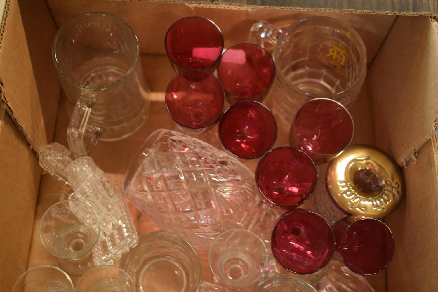 A mixed collection of glassware to include a decanter, wine glasses, cruet set etc. No postage. - Image 2 of 4