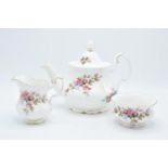 A collection of Royal Albert Moss Rose items to include a large tea pot, milk and sugar (3). In good