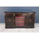 Victorian ebonised aesthetic movement credenza sideboard with brass fixtures with a central