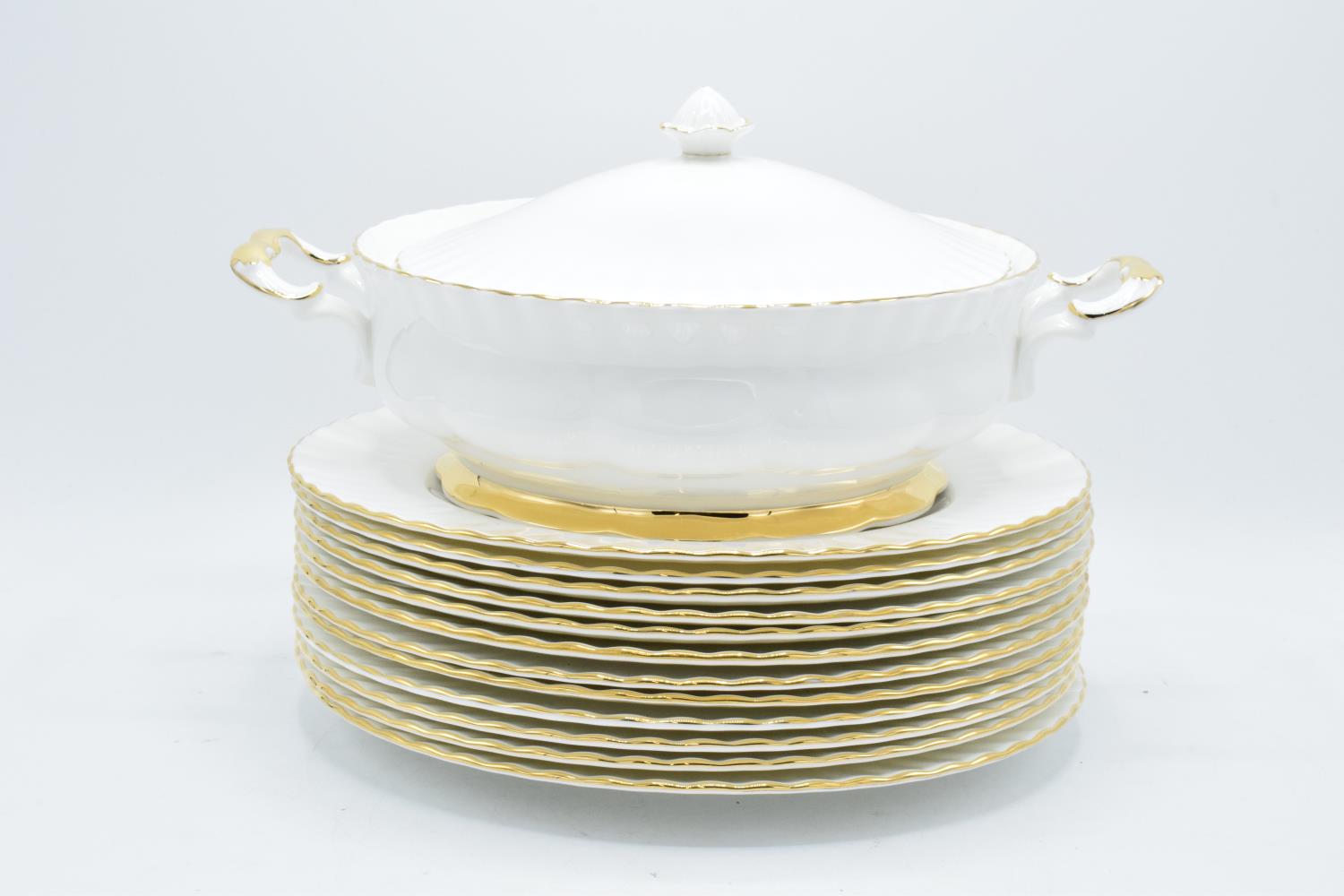 A collection of Royal Albert Val D'or items to include 12 x 27cm diameter dinner plates and a lidded