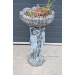 A vintage garden birdbath / planter depicting the Three Graces 84cm tall.