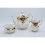 A collection of Royal Albert Old Country Roses items to include a large teapot, milk and sugar (