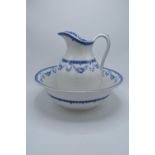 A 19th century blue and white jug and bowl set by Crescent and Sons of Jersey. In good condition