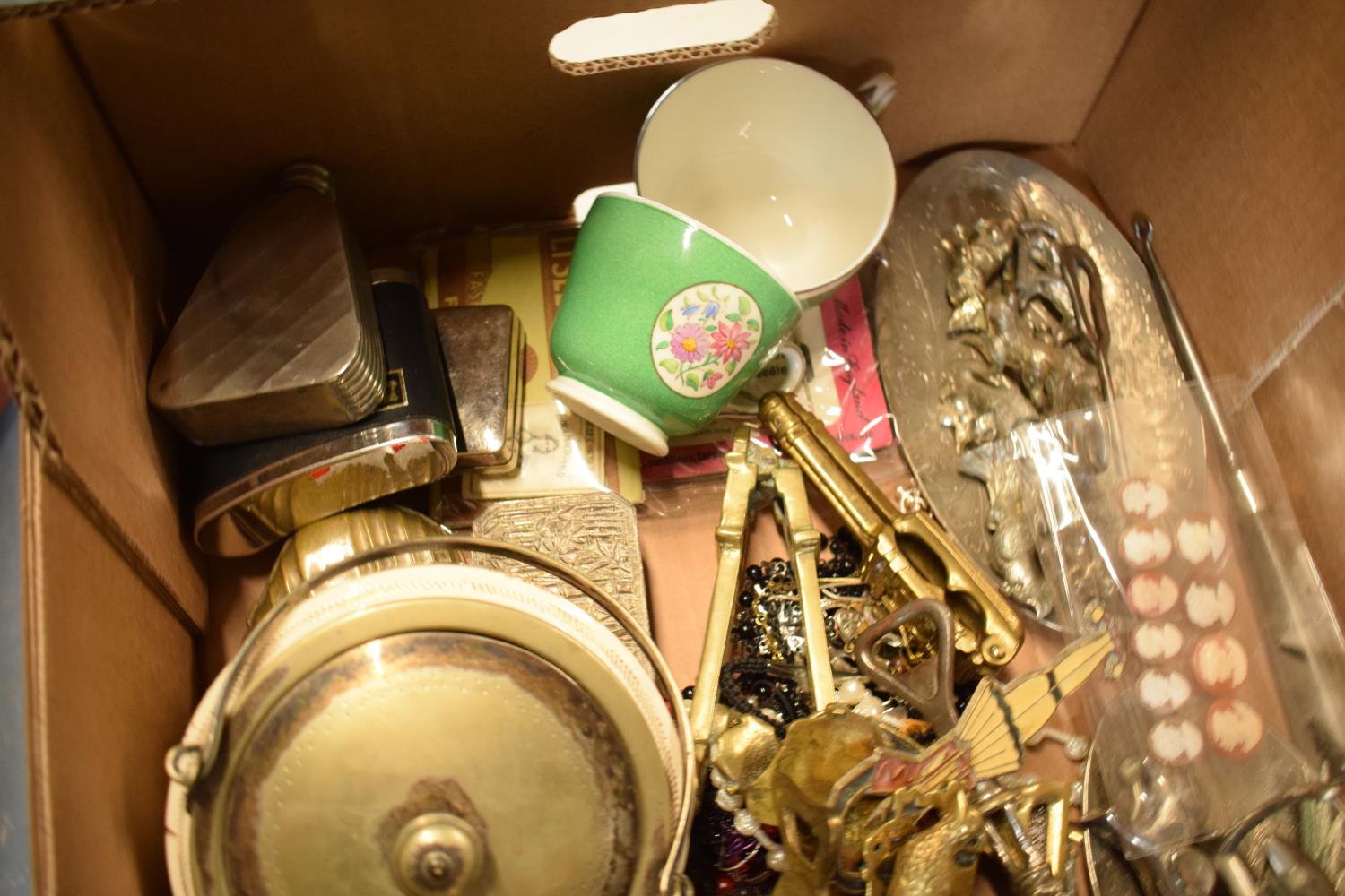 An interesting collection of small items to include a brass vesta case, brass ware, Wedgwood cups, - Image 3 of 8