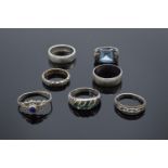 Seven assorted silver rings, some gem or paste set, two mishapen (7)