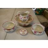 A 5-piece collection of Albion Pottery Lowestoft items to include a jug and bowl set, 2 gazunders/