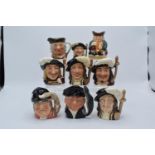 A collection of small Royal Doulton character jugs to include Porthos, Aramis, Athos, Gone Away,