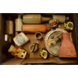 A mixed collection of items to incluce stoneware jars, Doulton character jug, wall plates etc.