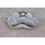 A galvanised iron Cattle Double Drinking Bowl by Bamfords Uttoxeter. Hole drilled in the bottom
