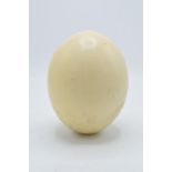 An ostrich egg 16.5cm tall with a hole in the bottom from where it has been drained/blown.