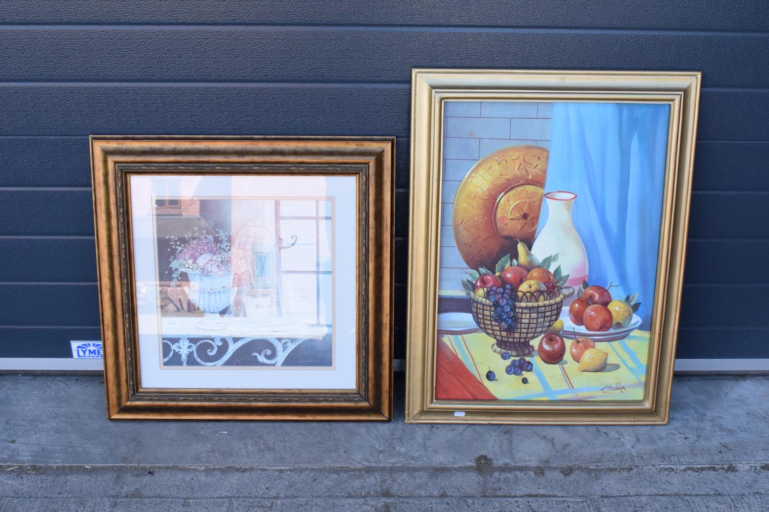 A painting and a picture in frames. Both signed. Large.