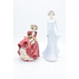 Royal Doulton lady figure Top o The Hill HN1834 and a Coalport lady figure (2). In good condition