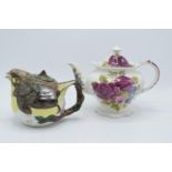 A pair of teapots to include a Staffordshire Fine Ceramics Green Finch example and a Sadler floral