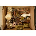 A mixed collection of items to include silver plate, a Wedgwood vase, table lighters, brass ware,