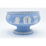 Wedgwood blue Jasperware pedestal bowl. 22cm diameter. In good condition with no obvious damage or