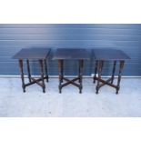 A trio of late 20th century square pub tables (3). 60 x 60 x 75cm tall. In good functional condition