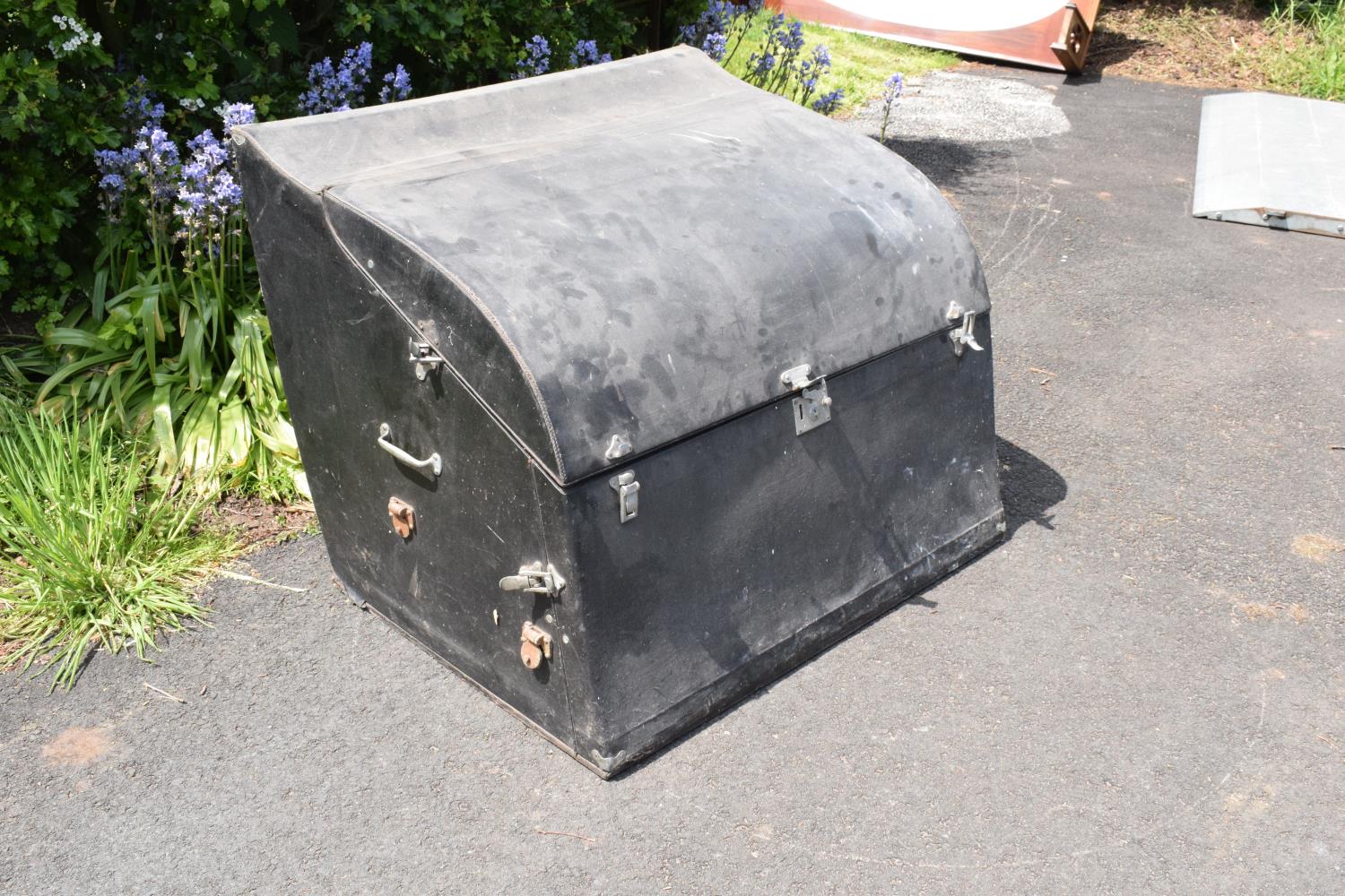 A large vintage Brooks fitted car trunk in an unusual shape believed by the vendor to be from a