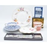 A collection of pottery to include Wedgwood Chubb safe money box, Wild Strawberry miniature trio,