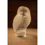 A 20th century Lalique figure of an Owl with polished and frosted glass decoration. Signed '
