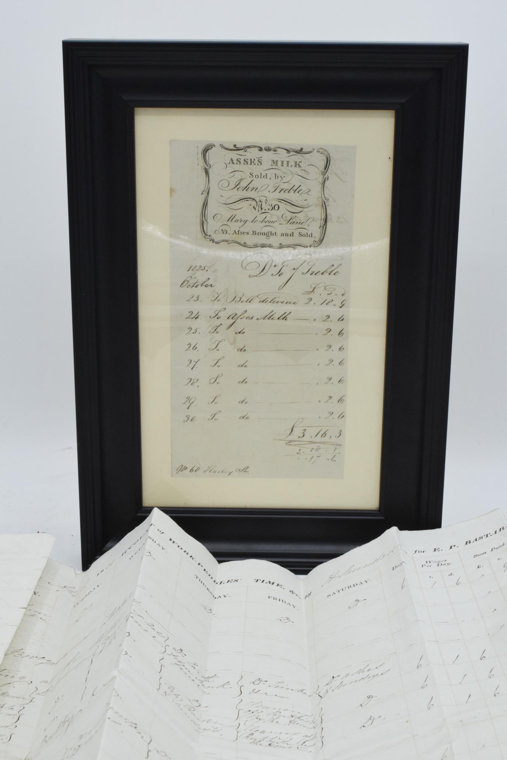 An unusual asses milk invoice for a daily delivery to 60 Harley St, with engraved heading. Sold by