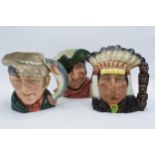 Large Royal Doulton character jugs to include Smuggler D6616, Poacher D6429 and North American