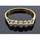 Antique 18ct gold and platinum 5-stone diamond ring. Size L. 1.9 grams.