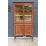 Edwardian Sheraton style mahogany display cabinet with satinwood inlay and astragal glazed doors.