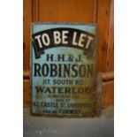 An original vintage double-sided enamel advertising sign for an H H and J Robinson estate agents. '