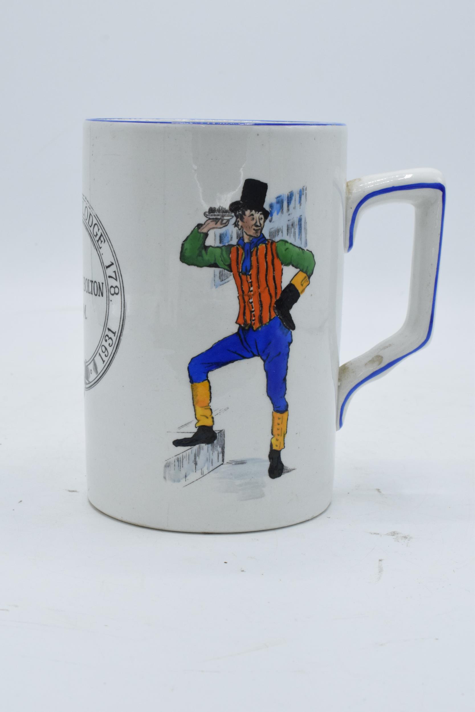 A Green and Co pottery mug decorated with a spritely character '1786 Antiquity Lodge 178 1931 W. - Image 2 of 5