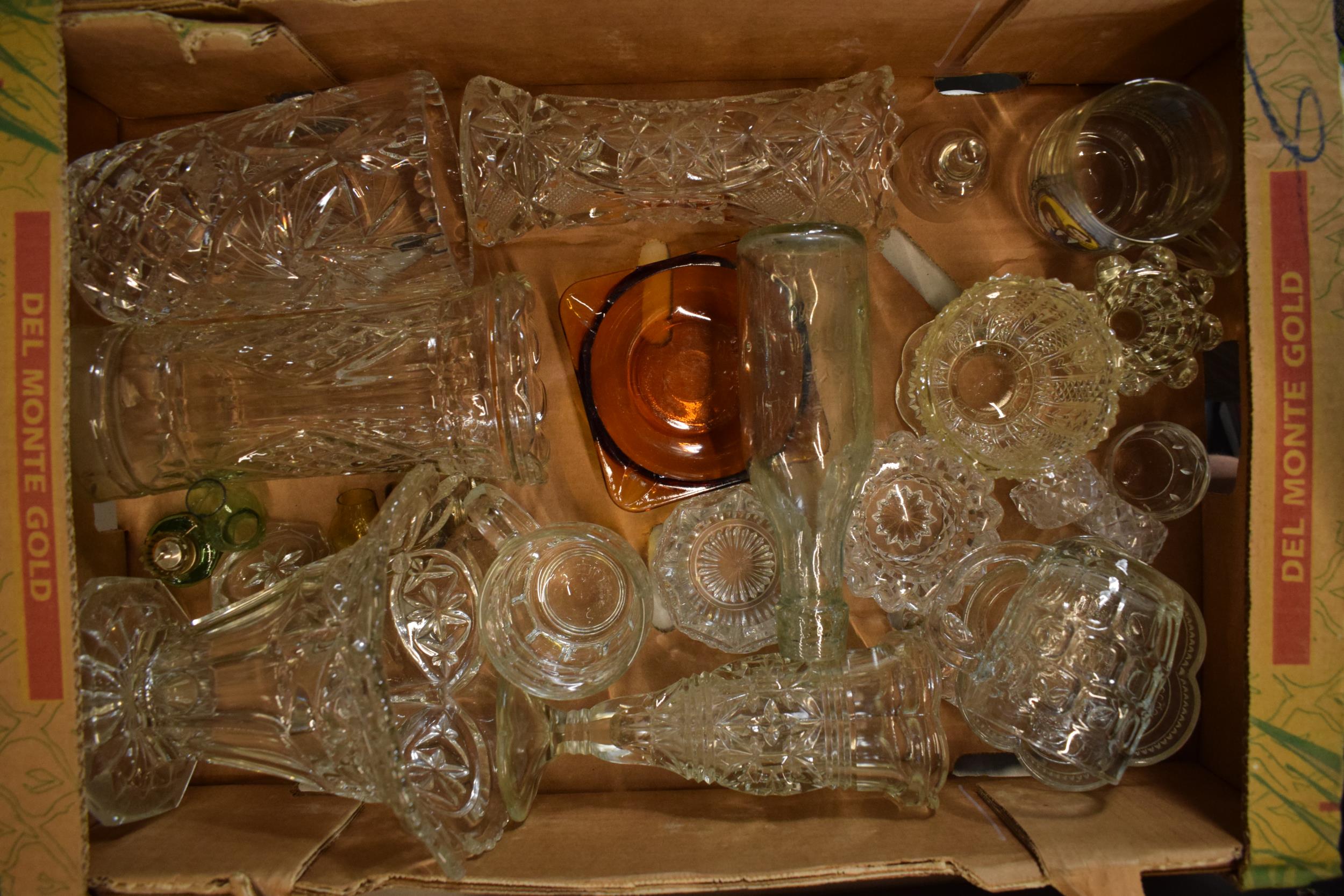 A collection of 20th century glass ware to include cut glass, pressed examples such as vases,