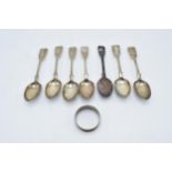 Group of mainly Victorian hallmarked silver spoons together with a napkin ring, gross weight 180g