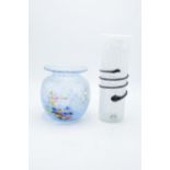 A pair of studio glass vases to include a Romblast of Romania tall white example together with a