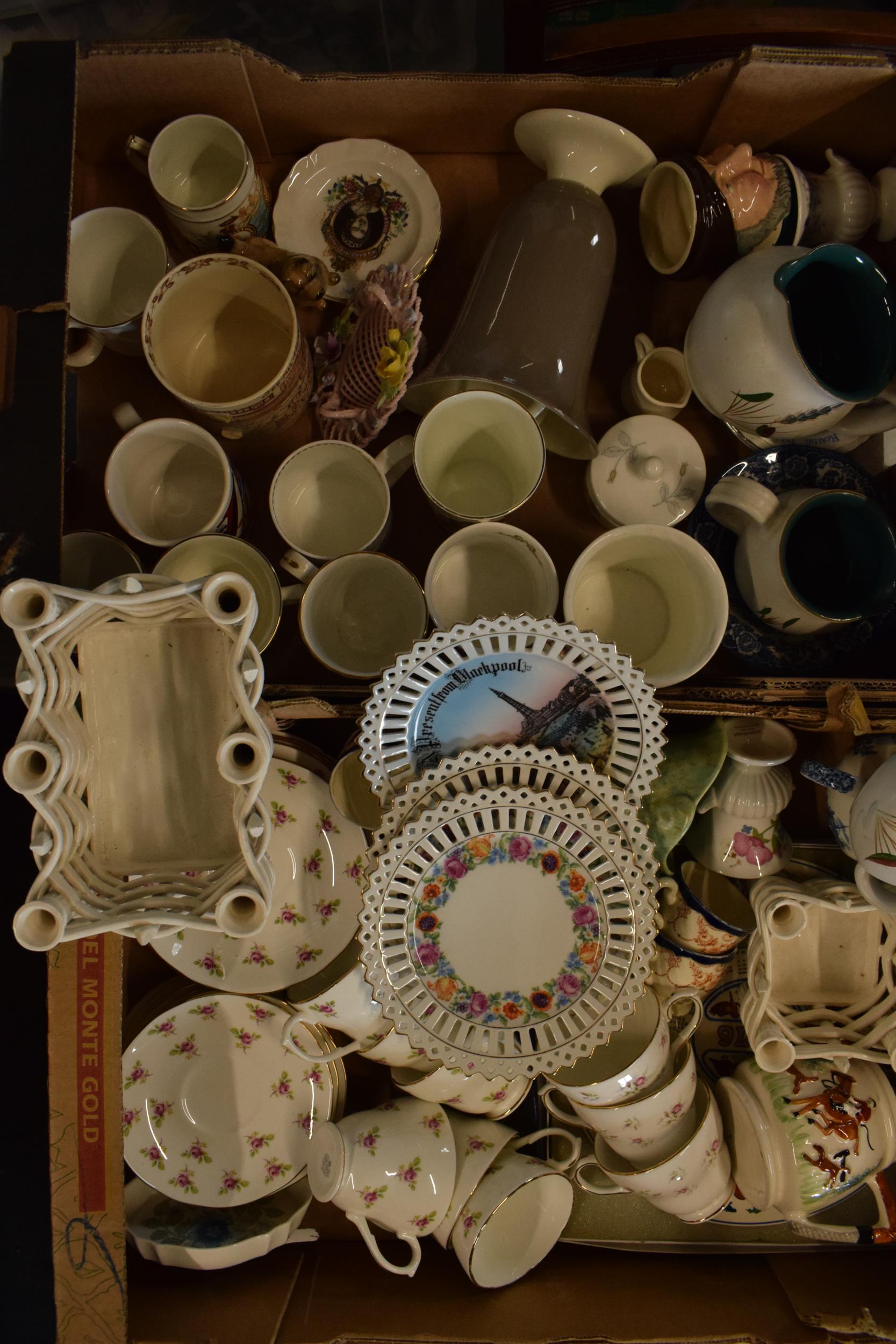 A mixed collection of items to include Wedgwood, 19th century pottery, coronation mugs, a floral
