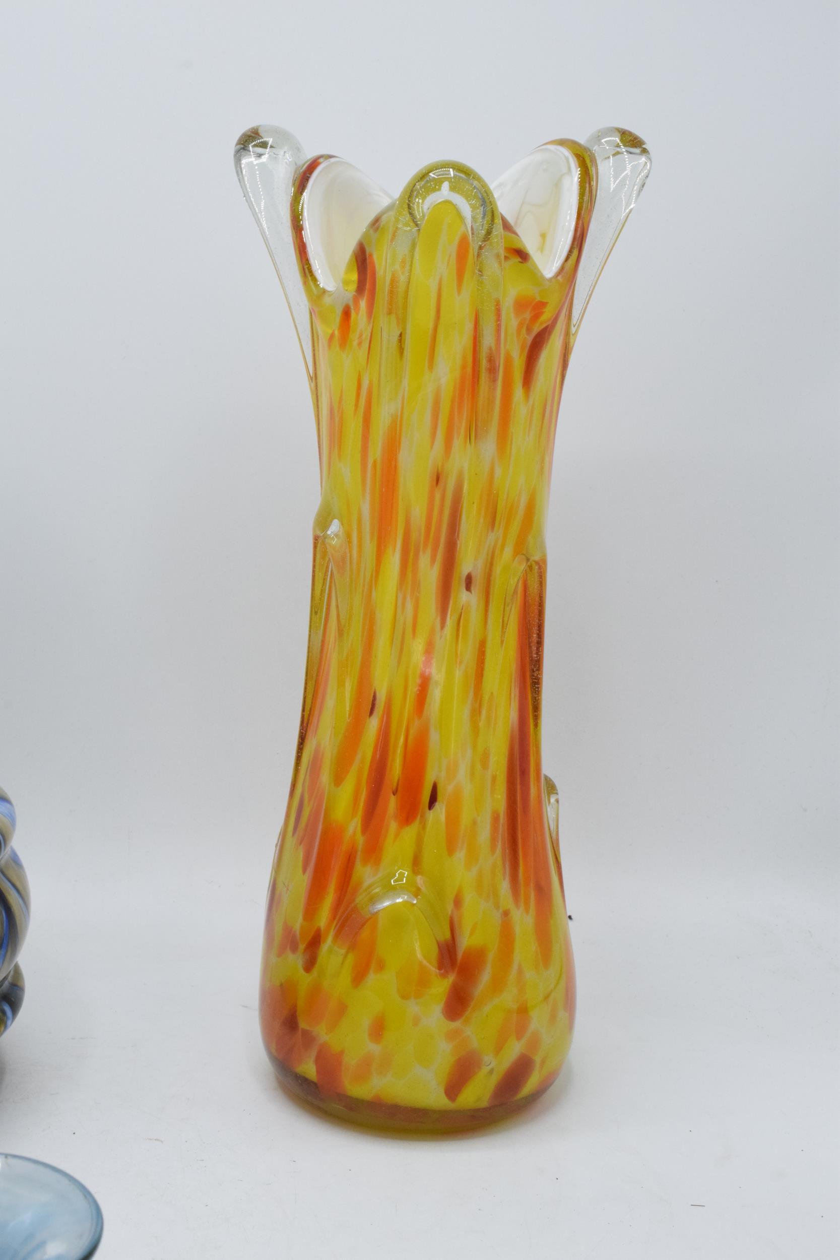 A collection of assorted art / studio glass in the form of jugs, vases, a dish etc. Condition is - Image 7 of 8