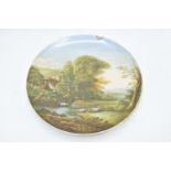 Victorian Staffordshire hand painted wall plaque, titled to reverse ? A pastoral Landscape?, and
