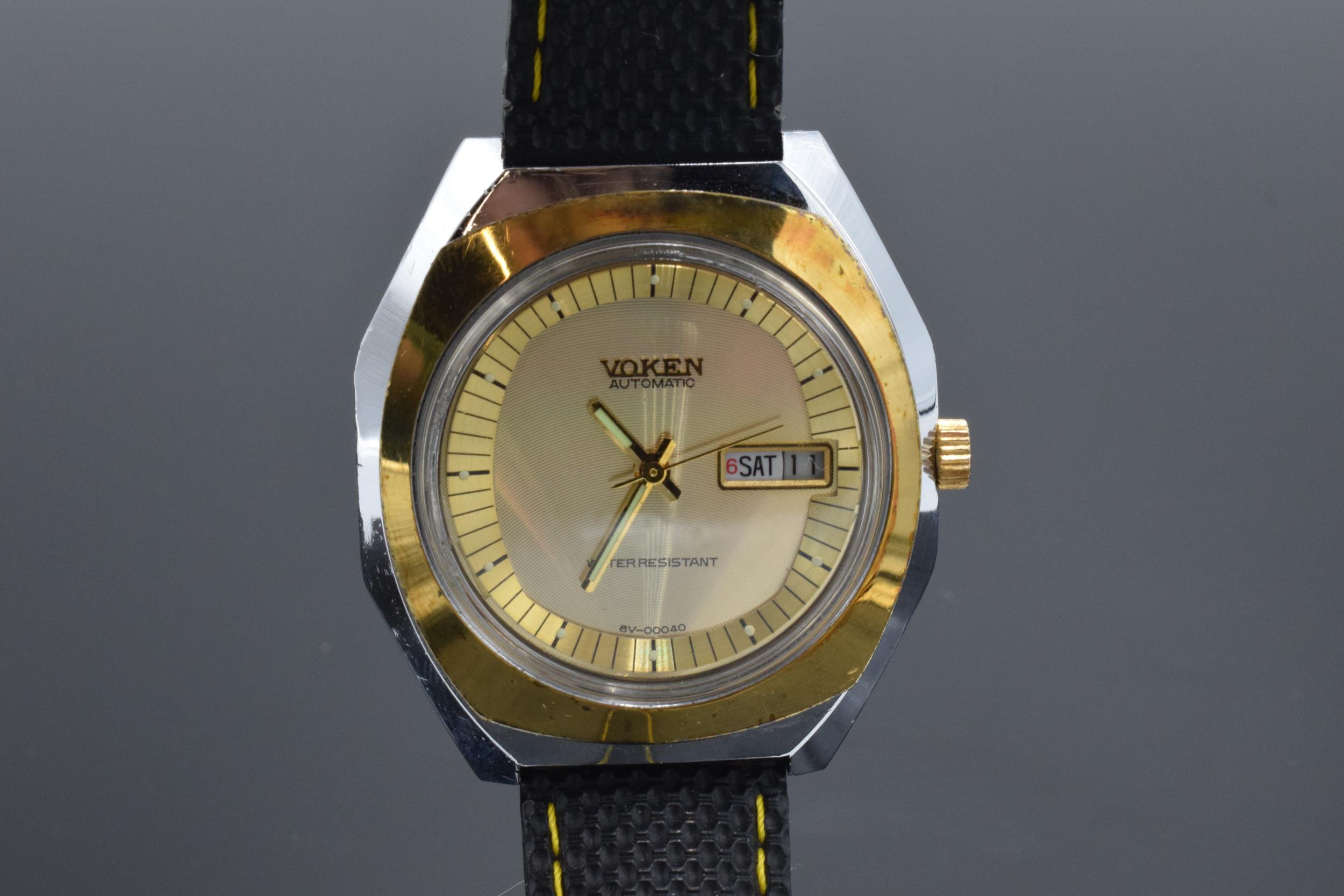 A 1970s ?Voken? automatic day / date gents ?Space Watch? on a new rubber sports strap. The watch - Image 2 of 4