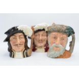 Large Royal Doulton character jugs to include Robinson Crusoe D6532, Porthos D6440 and Athos