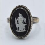 A Wedgwood black Jasperware silver ring, UK size M.
