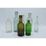 A collection of vintage glass bottles to include local interest such as Uttoxeter, Whaley Bridge etc