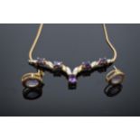 9ct gold Amethyst and Diamond necklace and earrings 5.5g