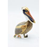 Boxed Royal Crown Derby paperweight in the form of a Brown Pelican. First quality with stopper. In