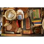 A mixed collection of items to include an enamel candlestick, leather hat, early 20th century