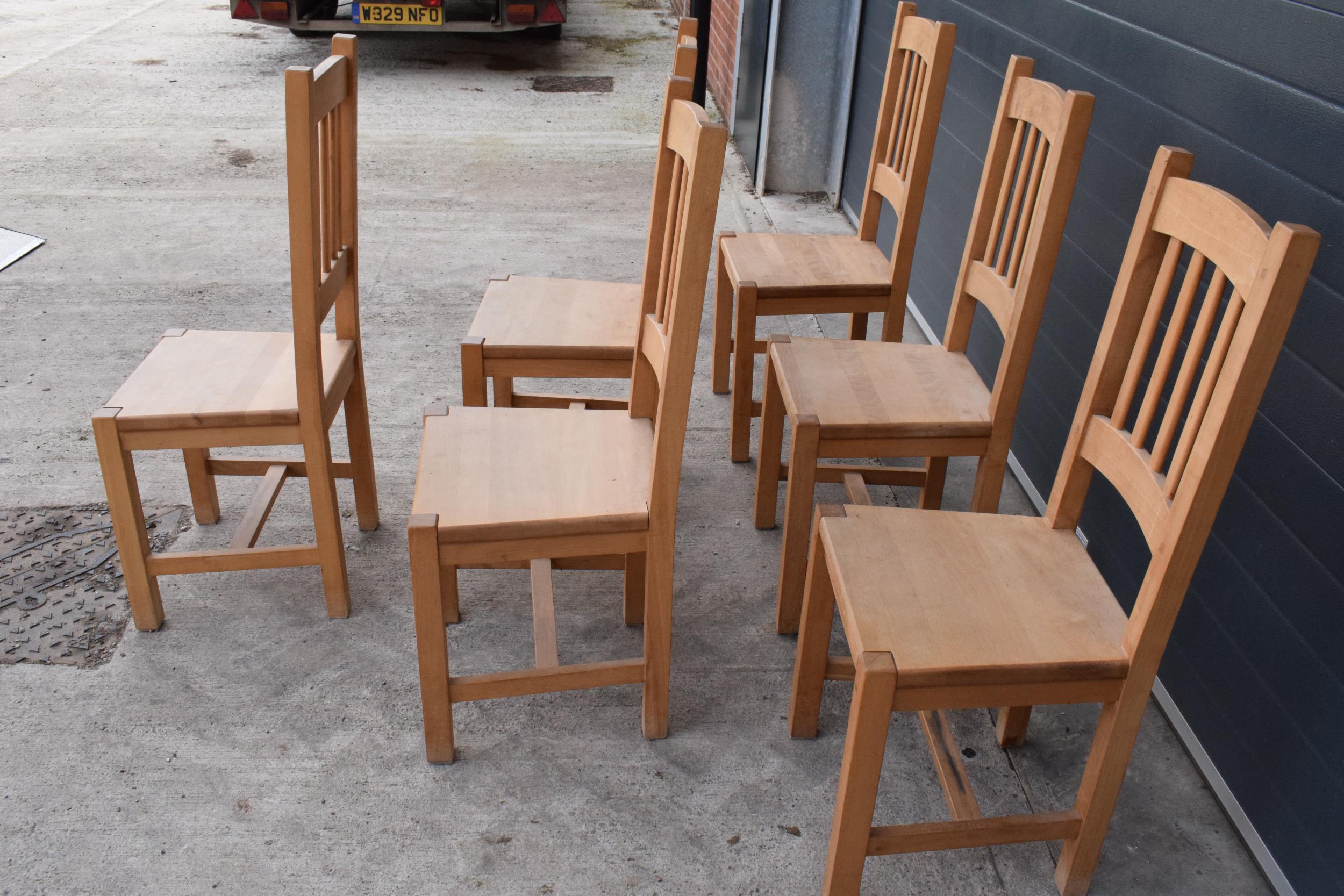 A set of 6 modern / 20th century hardwood farmhouse kitchen chairs (6). 108cm tall. In good - Image 4 of 5