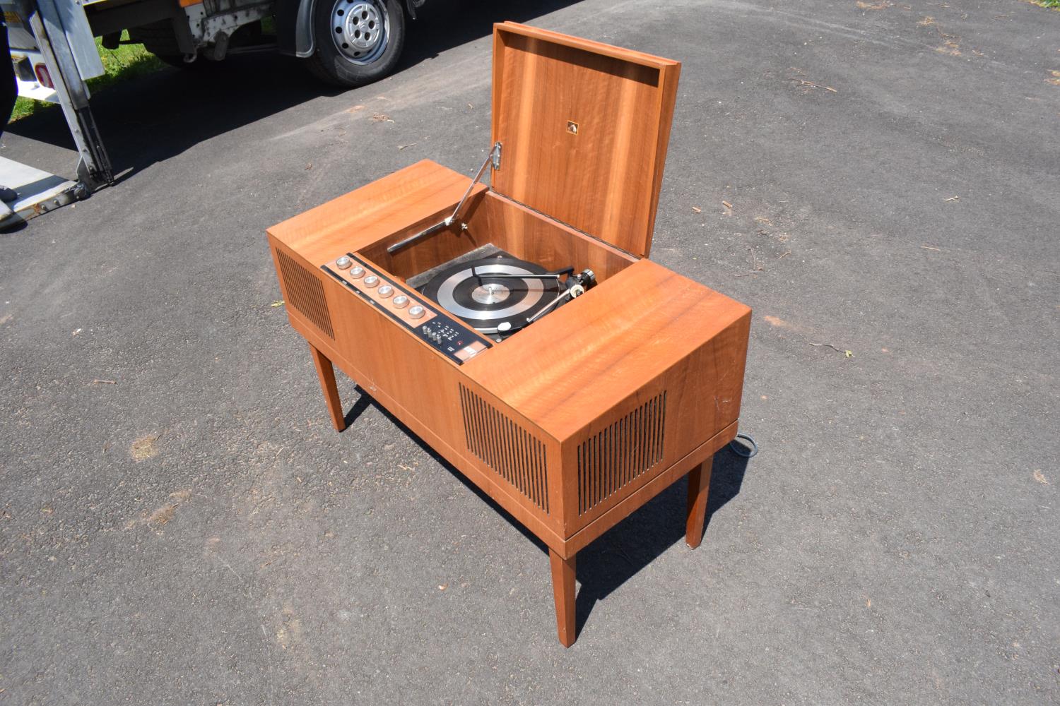 HMV teak radiogram unit. 96 x 44 x 60cm. In good condition with signs of age-related wear and - Image 5 of 6